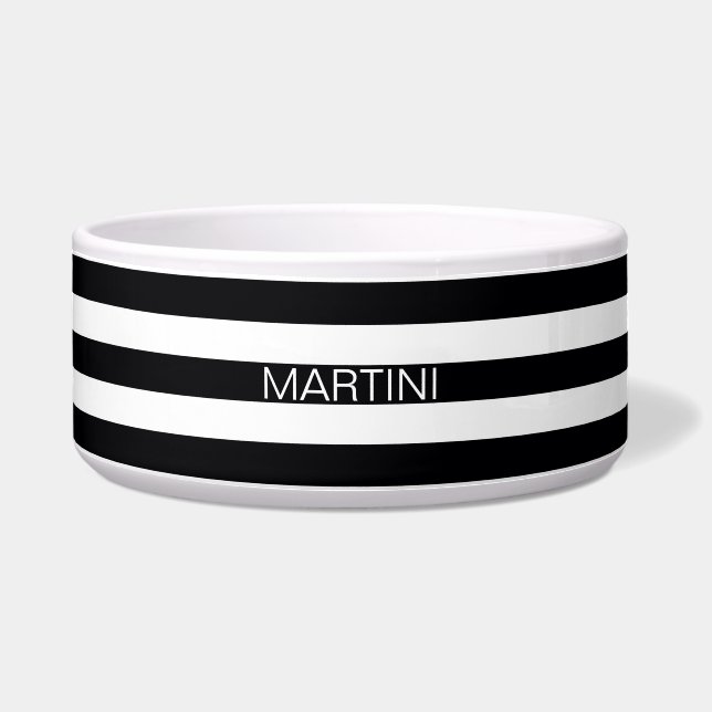 Écuelle Black White Horizontal Preppy Stripe Nom monogram (Devant)