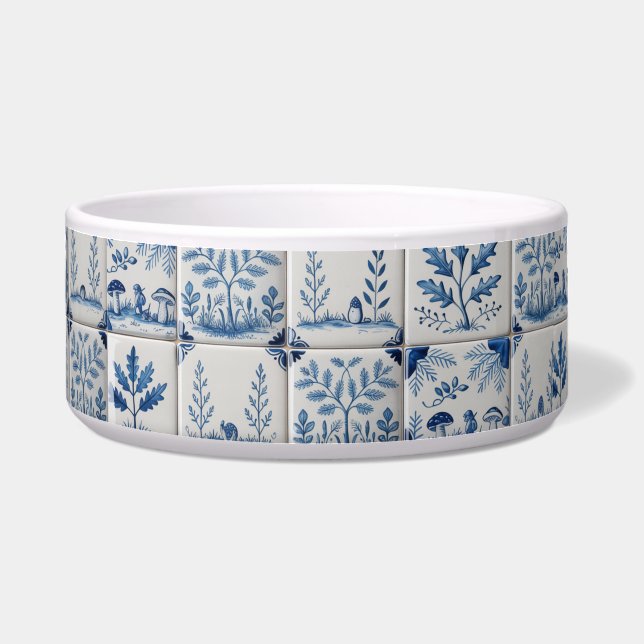 Écuelle Blue and white woodland tile cat or dog bowl (Devant)