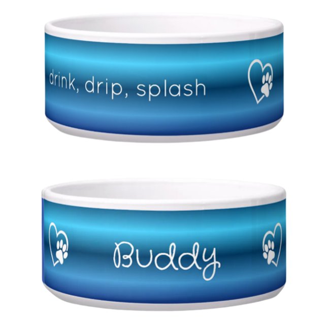 Écuelle Blue 'drink drip splash' Dog Name Bowl (Créateur téléchargé)