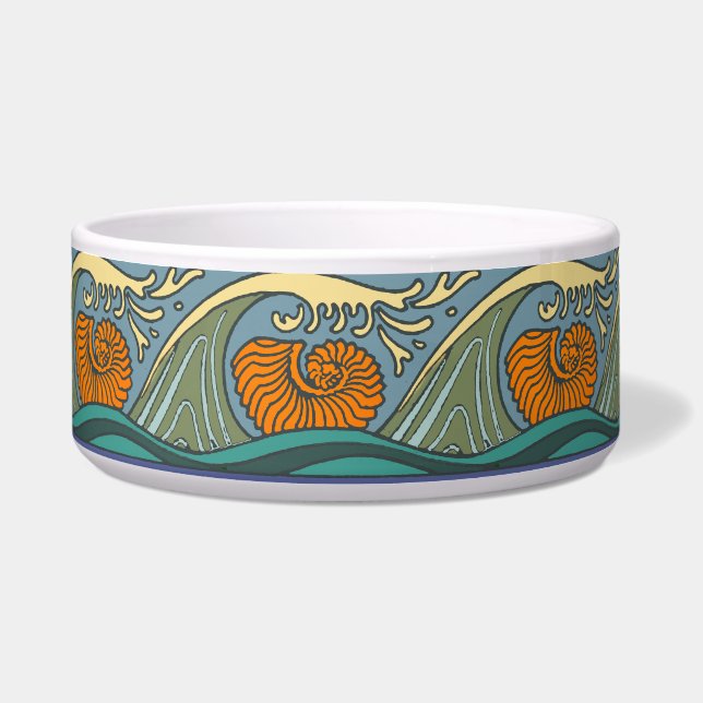 Écuelle Blue Ocean Waves Nautilus Seashell Motif Nouveau (Devant)