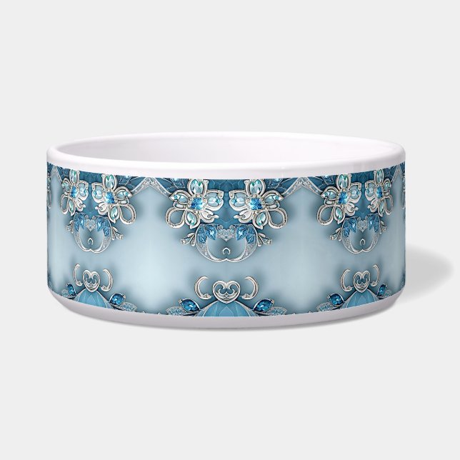 Écuelle Blue Ornate Floral Ceramic Pet Bowl (Devant)