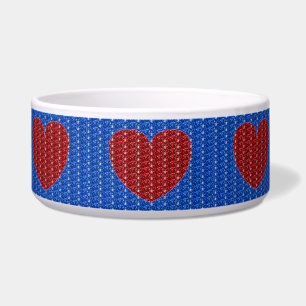 Écuelle Bol à chien bleu rouge cœur paillettes