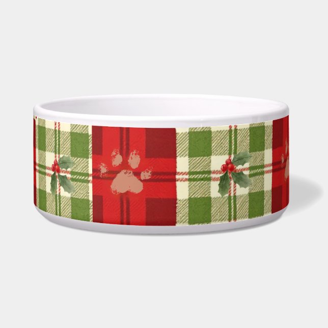 Écuelle Bol à chien de Noël rustique – Rouge, vert et crèm (Devant)