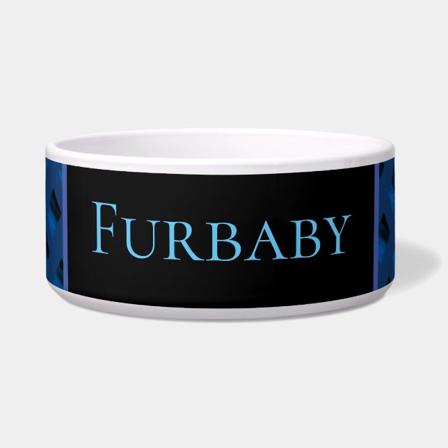 Écuelle Bol à motifs bleus pour animaux de compagnie. (Devant)