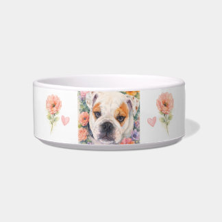 Écuelle Bol à motifs floraux et bulldog anglais à l'aquare
