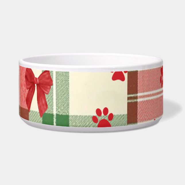 Écuelle Bol à Noël rustique pour chat – Rouge et vert fest (Devant)
