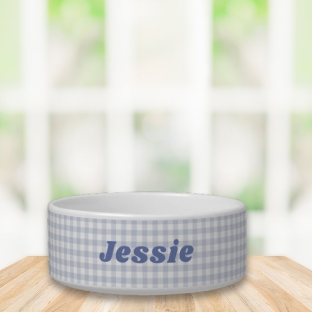 Écuelle Bol à nom personnalisé Gingham bleu (Créateur téléchargé)