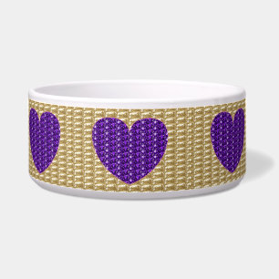 Écuelle Bol doré à nervures cœur violet paillettes