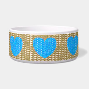 Écuelle Bol doré turquoise à coeur nervuré pour chien