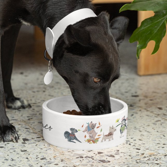 Écuelle Bol personnalisé au nom de chiens mignons (Cute dogs pet custom name bowl)
