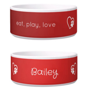 Écuelle Bol personnalisé pour chien 'Red Eat Play Love'