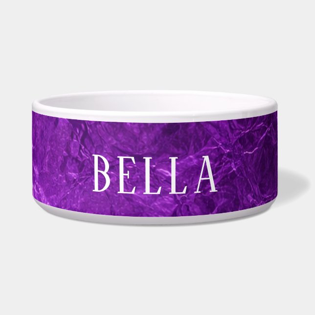 Écuelle Bol pour animal de compagnie violet avec nom perso (Devant)