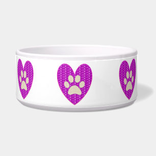Écuelle Bol pour chien Patte Cœur Rose Blanc Paillettes..