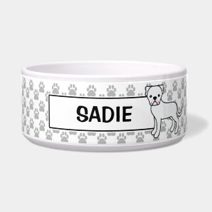 Écuelle Bouledogue Américain Blanc Avec Le Nom De L'animal