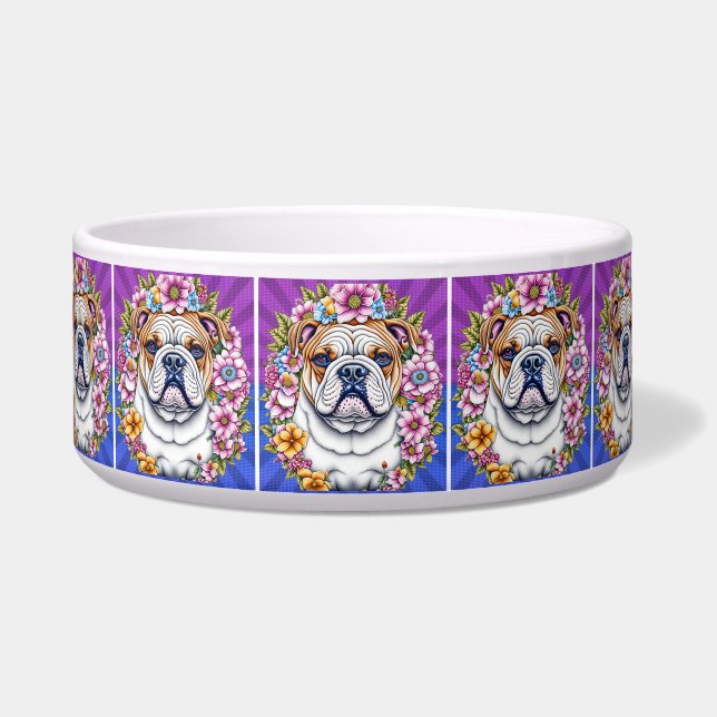 Écuelle Bouledogue et fleurs fantaisistes (Devant)