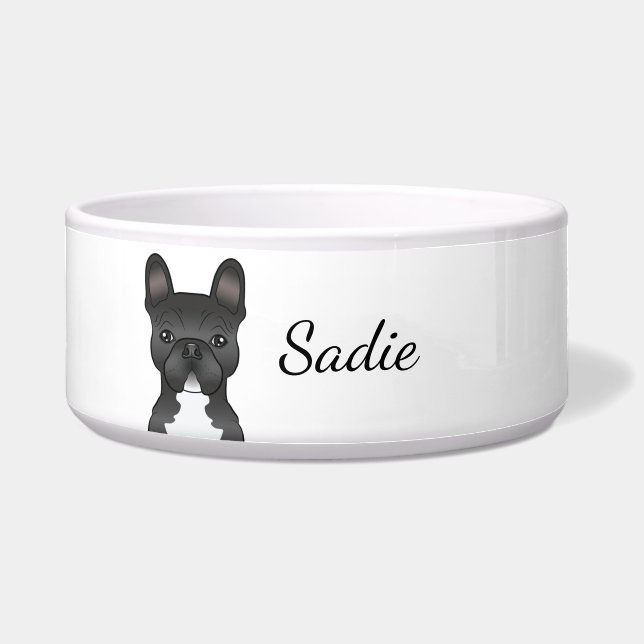 Écuelle Bouledogue Français noir et blanc / Frenchie & nom (Devant)