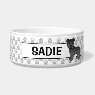 Écuelle Bouledogue Staffordshire noir et nom