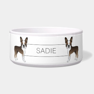 Écuelle Brindle Boston Terrier Cartoon Dog & Custom Text