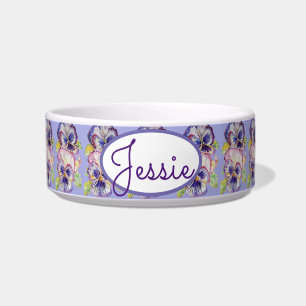 Écuelle Cat Dog Shabby Floral Pansy Pansies Pet Name Bowl
