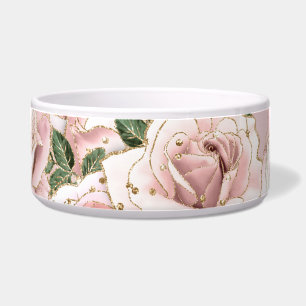 Écuelle Ceramic Pet Bowl Roses et Parties scintillant d'or