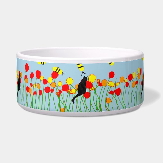 Écuelle Chat dans le champ d'abeilles Pet Bowl (Devant)