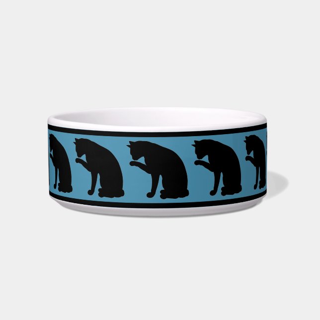 Écuelle Chat en silhouette noir et bleu (Devant)