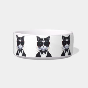 Écuelle Chat noir et blanc dans une Cravate Tuxedo et Bow