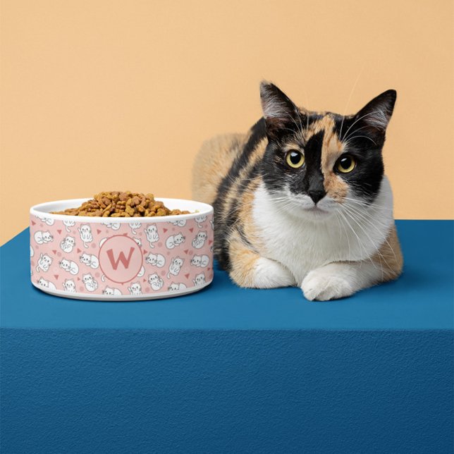 Écuelle Chatons mignons personnalisés motif rose et blanc  (Créateur téléchargé)