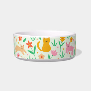 Écuelle Chats mignons heureux avec des fleurs orange rouge
