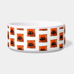 Écuelle Chats noirs Halloween Carrés orange Dessin animé A