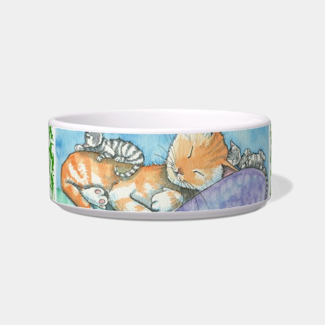 Écuelle Chatte tigrée endormie et chatons (Gauche)