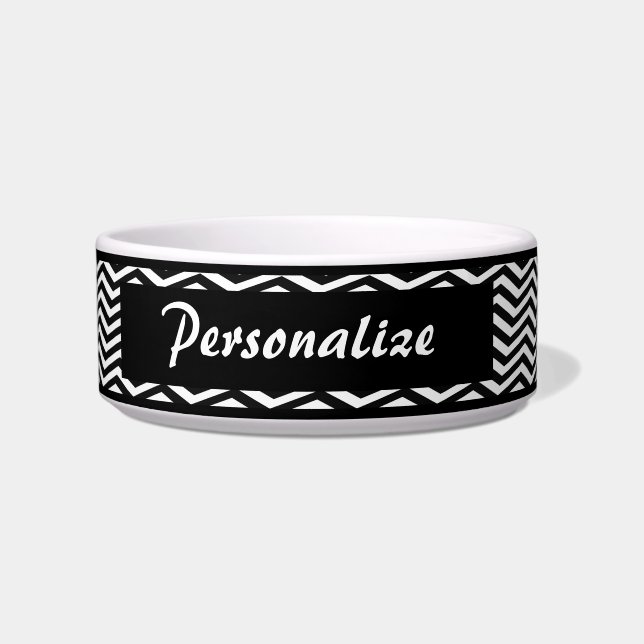 Écuelle Chevron moderne Zig Zag Stripe Motif Chien Chat (Devant)