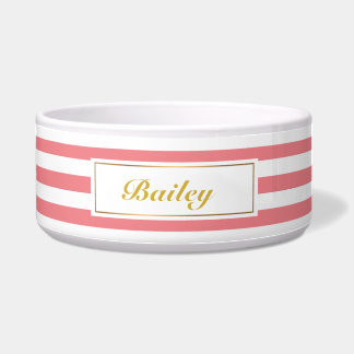 Écuelle Chic Blush Pink Stripes Gold Dog Bowl