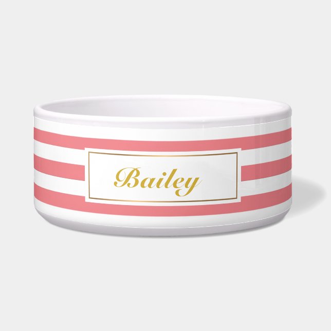 Écuelle Chic Blush Pink Stripes Gold Dog Bowl (Devant)