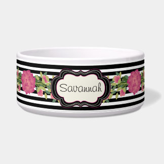 Écuelle Chic Stripes et Rose Custom Pet Bowl