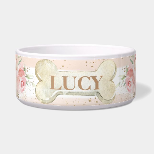 Écuelle Chic Whimsical Blush rose Floral Rose chien animal (Devant)