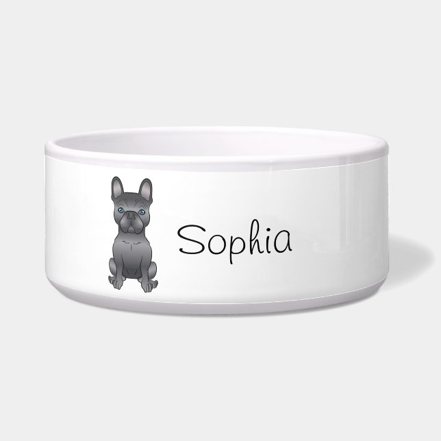 Écuelle Chien à bulles bleu français / Chien à caricature  (Devant)