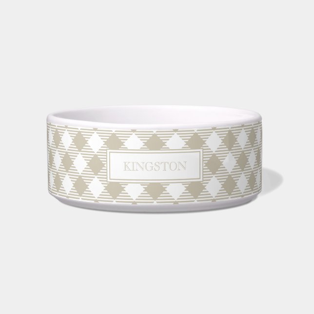 Écuelle Chien à carreaux Gingham marron Monogramme Moderne (Devant)