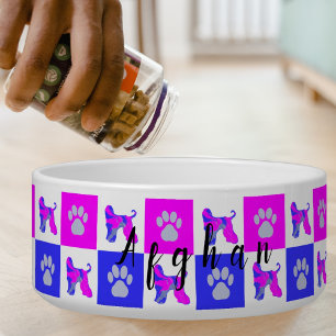 Écuelle Chien à poils afghans et rose pâle