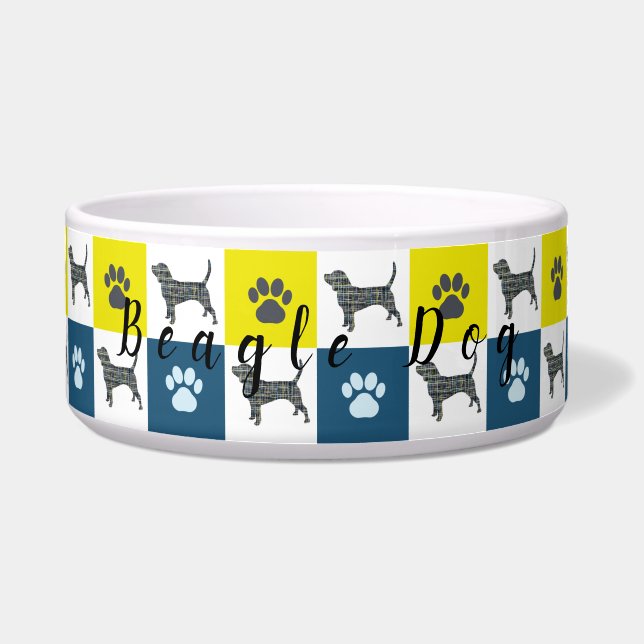Écuelle Chien beagle & Paw Yellow & Blue Grid (Devant)