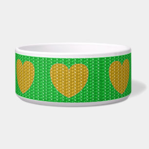 Écuelle Chien Bowl Green Gold Parties scintillant de coeur