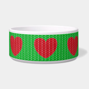 Écuelle Chien Bowl Green Red Heart Parties scintillant