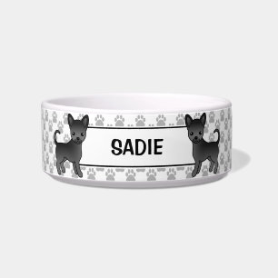 Écuelle Chien Chihuahua à Poil Lisse Noir Avec Nom & Patte