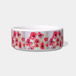 Écuelle Chien de chat Poppies de pavot à fleurs rouges Nom