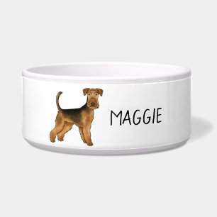 Écuelle Chien de dessin animé Airedale Terrier avec nom de