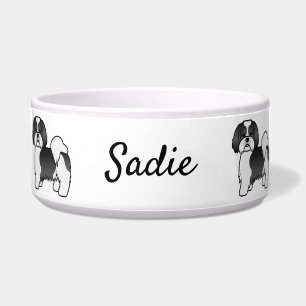 Écuelle Chien de dessin animé Lhassa Apso noir et blanc &