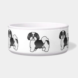 Écuelle Chien de dessin animé mignon Lhasa Apso noir et bl