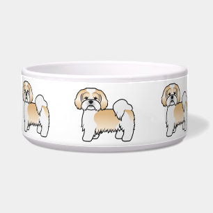 Écuelle Chien de dessin animé mignon Lhasa Apso or et blan
