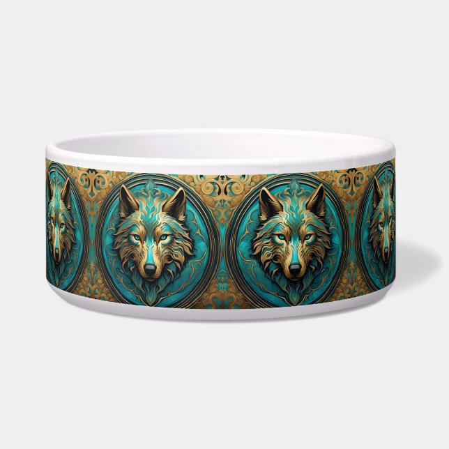 Écuelle Chien de tête de loup d'or et turquoise (Gauche)