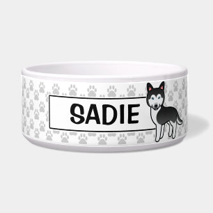 Écuelle Chien Husky Sibérien de dessin animé en noir et bl